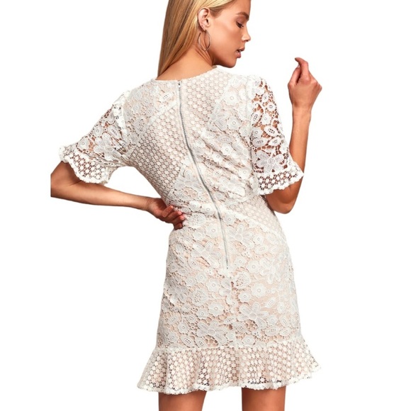 Lulus White Crochet Lace Short Sleeve Mini Dress - Picture 4 of 16
